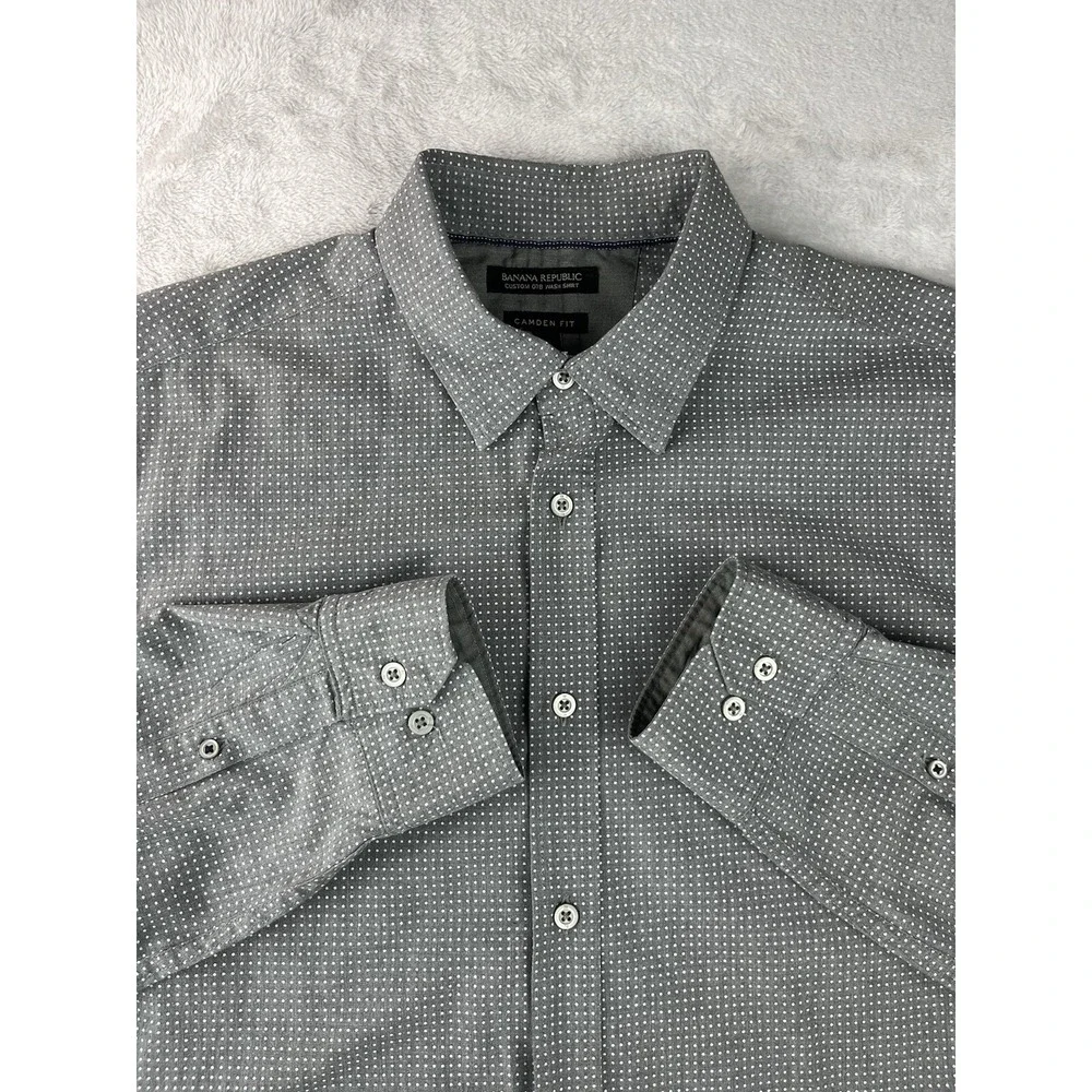 BANANA REPUBLIC Men Shirt Large Button Up CAMDEN Fit Custom 078 Distressed Wash